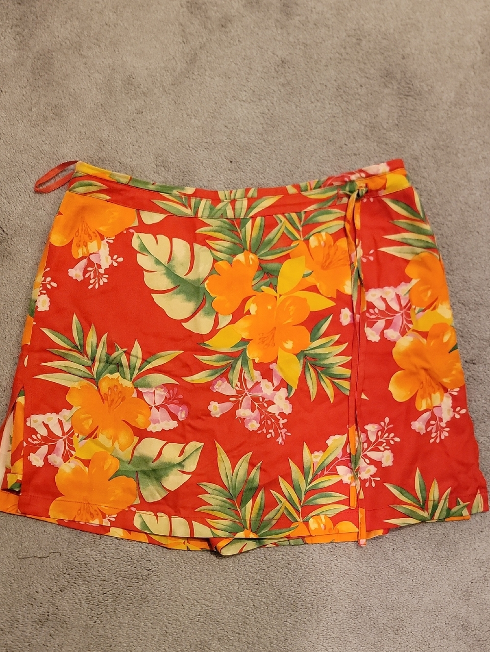 Boston Proper Red Tropical Floral Skort 100%silk